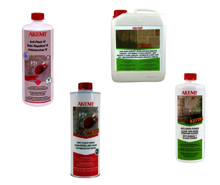 Reinigungsmittel für Naturstein wie Lotus-Fleckschutz, Anti-Grün und Farbtonvertiefer