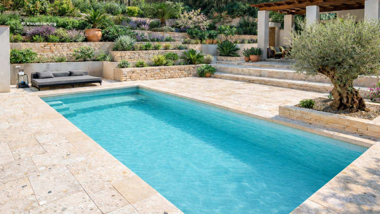 Poolprojekt mit MARICI Naturstein (KI-Visualisierung)