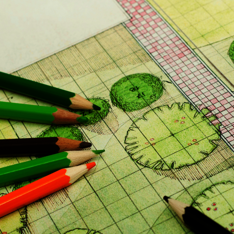 Landschaftsarchitektur Zeichnung für Garten- und Landschaftsbauprojekte.